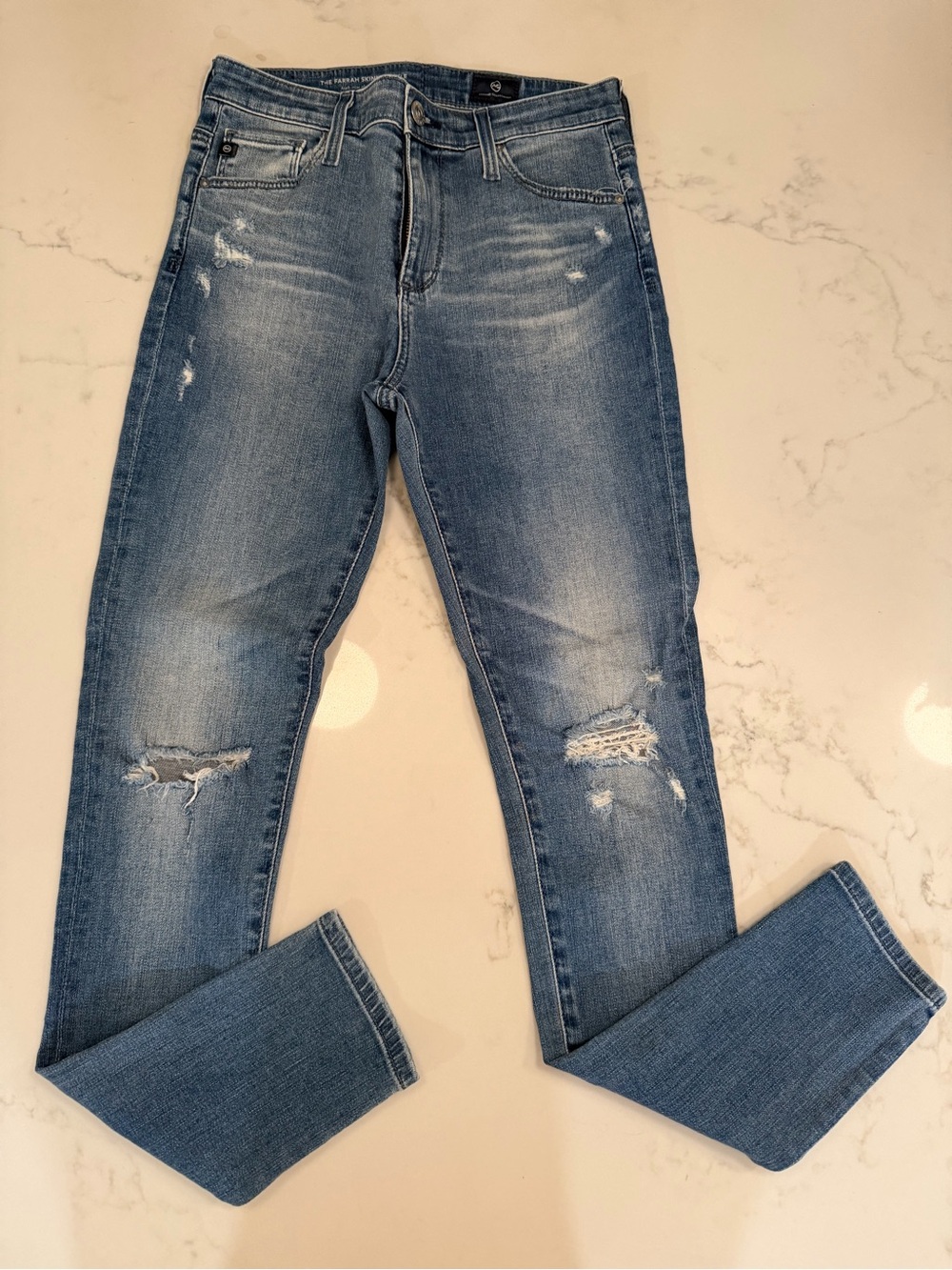 Ag Adriano Goldschmied Women's Skinny Jeans in Light Blue Distressed, size 25